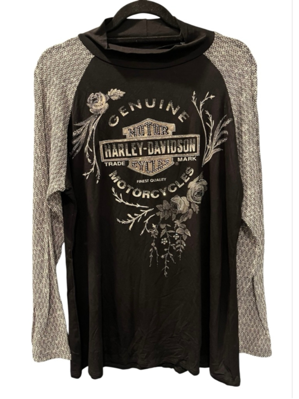 Harley Davidson NWT 2017 New Harvest Embellished Mock Neck Shirt Size 2XL Roses